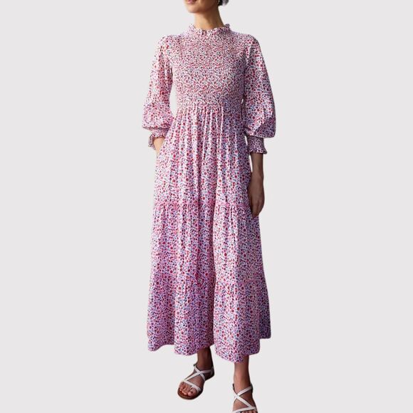Pink City Prints Dresses & Skirts - NWT Pink City Prints Maxi Dress Pink Scarlet Forest Isabel Smocked Tiered Small